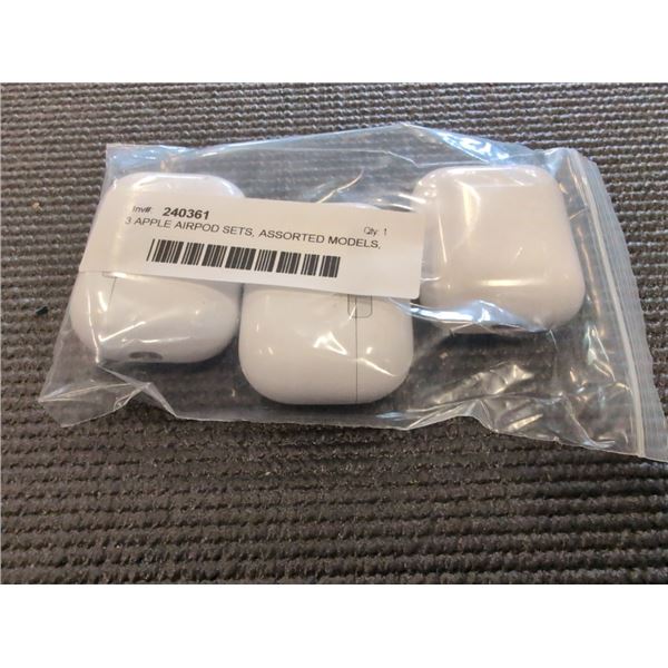 3 APPLE AIRPOD SETS, ASSORTED MODELS, LOST PROPERTY