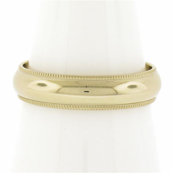 Solid 14k Gold 4.8mm Wide Domed Polished w/ Milgrain Stackable Wedding Band Ring