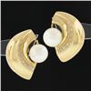 Image 2 : 18k Yellow Gold 8mm Pearl & Pave Cubic Zirconia CZ Polished Half Circle Earrings