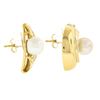 Image 4 : 18k Yellow Gold 8mm Pearl & Pave Cubic Zirconia CZ Polished Half Circle Earrings