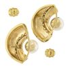 Image 5 : 18k Yellow Gold 8mm Pearl & Pave Cubic Zirconia CZ Polished Half Circle Earrings