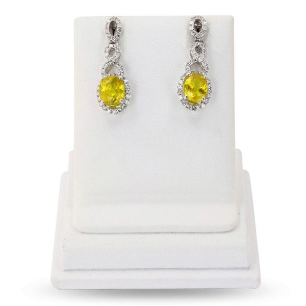 4.29 ctw Yellow Sapphire and 0.70 ctw Diamond Platinum Earrings