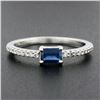 Image 2 : NEW 14K White Gold 0.62 ctw Rectangular Step Cut Sapphire Solitaire & Diamond Ri