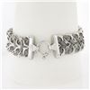 Image 3 : Italian 14K White Gold 7.5" Mesh Tube & Polished Unique Link Wide Strap Bracelet