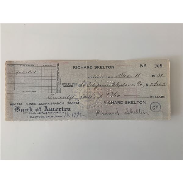 Red Skelton signed check