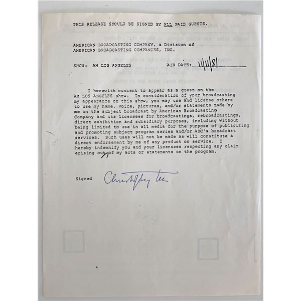 Christopher Lee Signed Release. GFA Authenticated