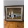 Image 1 : abstract oil painting of sailboats in a harbor, signed "Studley."