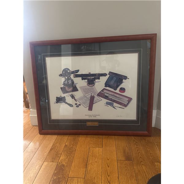 Surveying instruments of the 1950s signed in the bottom right corner