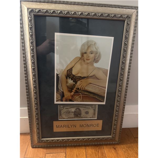 Marilyn Monroe photo with signed five dollar bill no COA