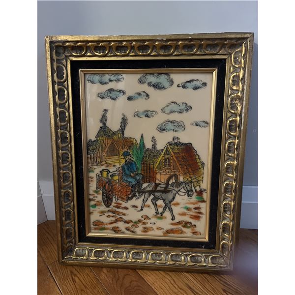 Sarinson - signed oil etching “Man on cart with horse“