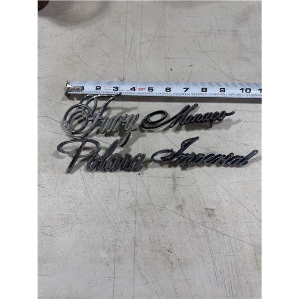 Imperial, Monaco, polara, and Fury badges