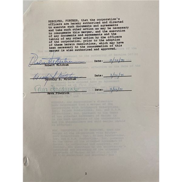 Robert Mitchum signed Dorlite Corporation Document