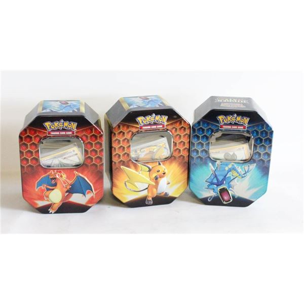 3 OPEN TINS OF POKEMON CARDS