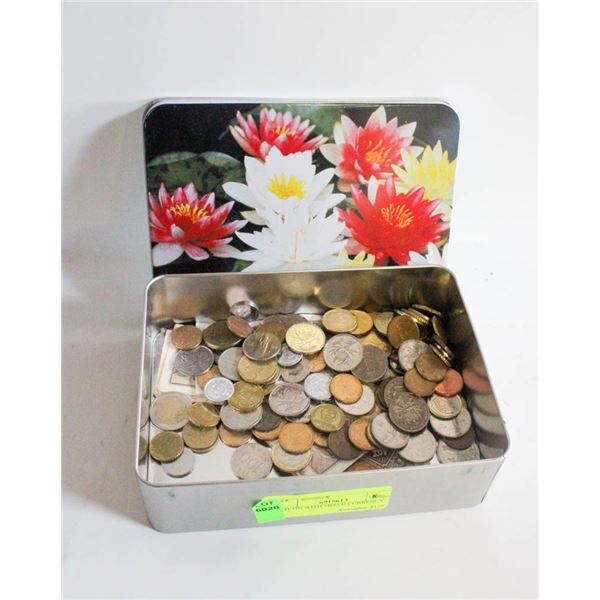 OLD TIN WITH MIXED CURRENCY