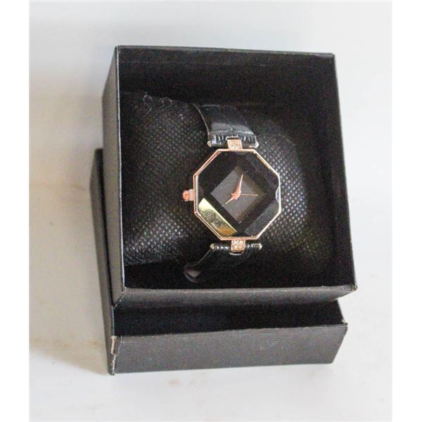 LADIES FASION WATCH; OCTAGON SHAPE W/ BLACK