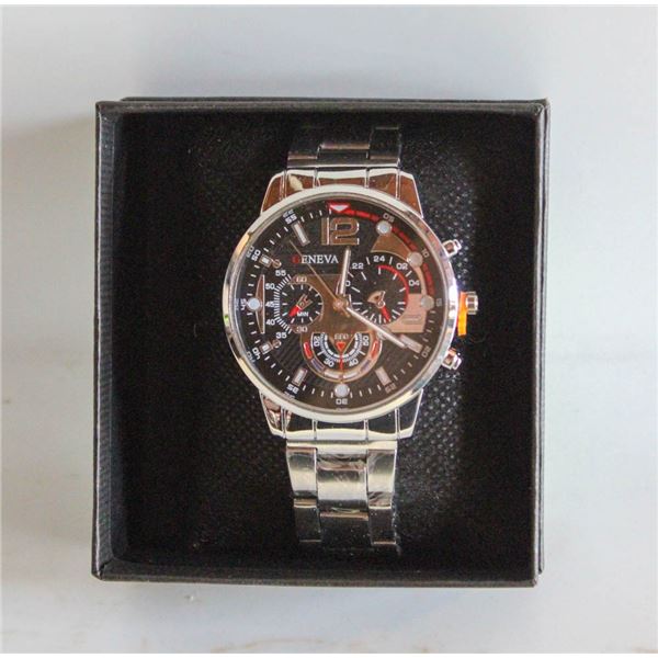 LADIES FASHION WATCH; GENEVA STAINLESS BAND