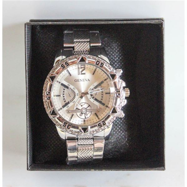 LADIES FASHION WATCH; GENEVA ALL SILVER IN COLOUR