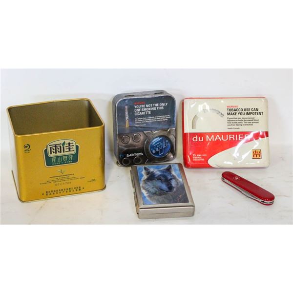 LOT OF ASSORTED CIGARETTE TINS, ETC