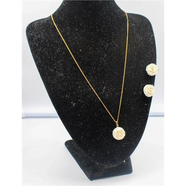 18" NECKLACE & CLIP ON EARRINGS IVORY STYLE