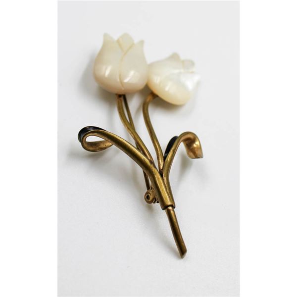 VINTAGE TULIP AND ENAMEL BROOCH