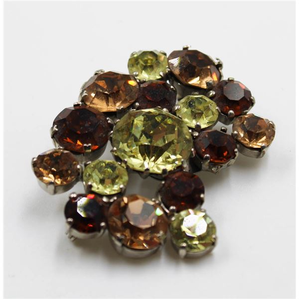 1950'S RHINESTONE AMBER STYLE BROOCH