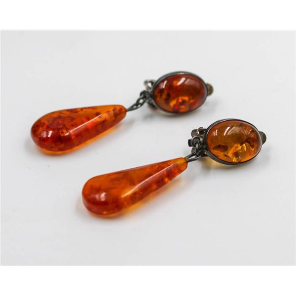 STERLING SILVER 925 CLIP ON AMBER DROP STYLE