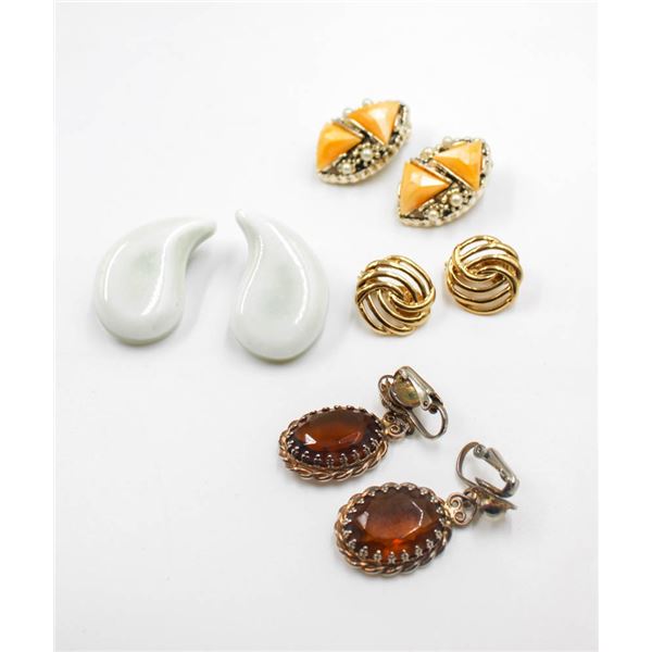 4 PAIRS OF ESTATE CLIP ON EARRINGS- VINTAGE