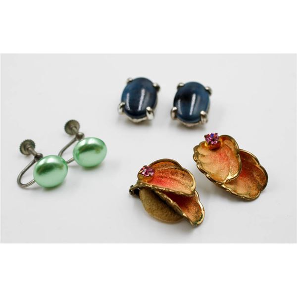 3 PAIRS OF ESTATE SCREWBACK & CLIP ON EARRINGS