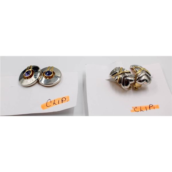 2 TONE AMETHYST & MODERN CLASSIC CLIP ON EARRINGS