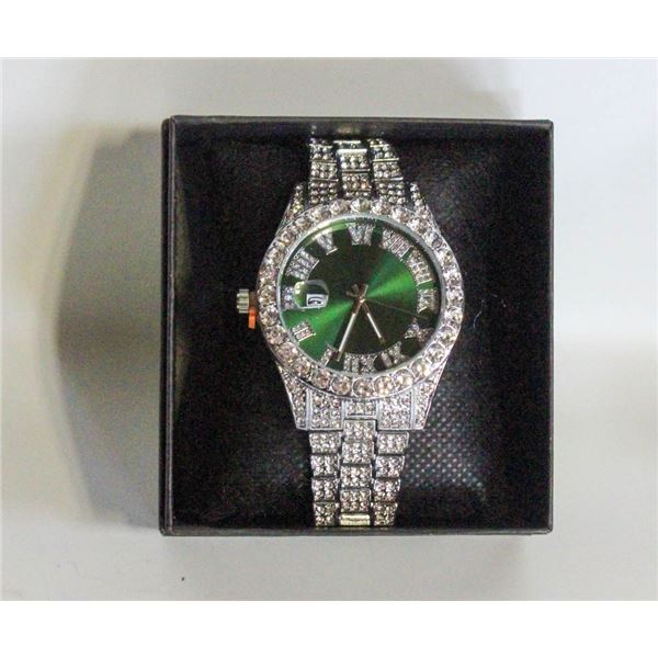 LADIES FASHION WATCH; RHINESTONE BAND & WATCH W/