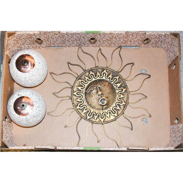2 SOLID GRANITE PATIO OIL LAMPS AND DECORATIVE