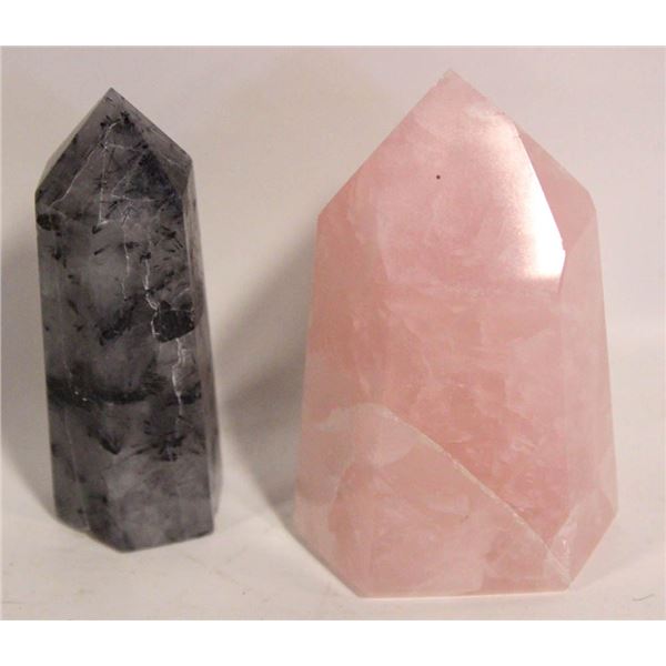 LG ROSE QUARTZ 192G & RUTILATED QTZ TOWER