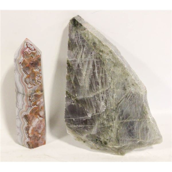 SUNSET LABRADORITE SLAB & AMETHYST TOWER
