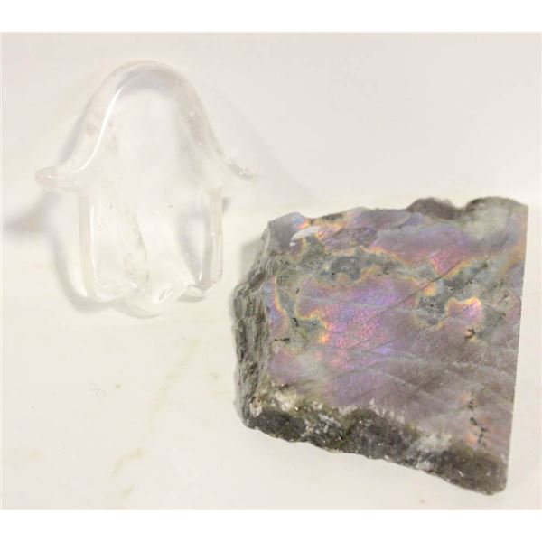 QUARTZ HAMSA & SUNSET LABRADORITE SLAB