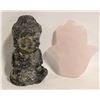 Image 1 : PYRITE BUDDHA 3INCH WITH ROSE QTZ HAMSA
