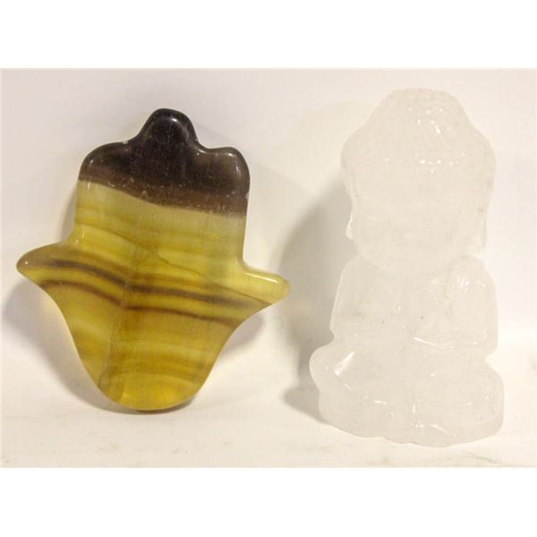 QUARTZ BUDDHA 3INCH WITH FLUORITE HAMSA