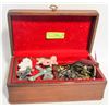 Image 1 : ESTATE WOODEN JEWELRY BOX W/ CONTENTS