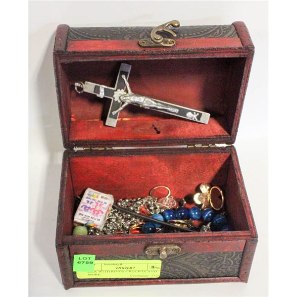 BOX WITH RINGS CRUCIFIX AND MORE