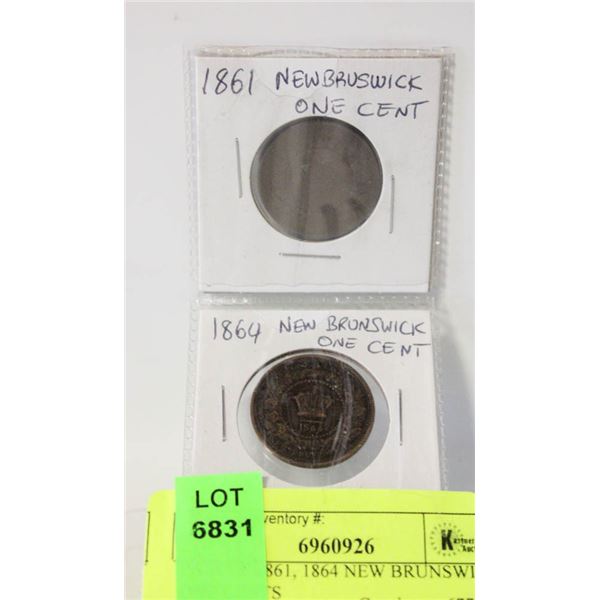 PAIR OF 1861, 1864 NEW BRUNSWICK ONE CENTS