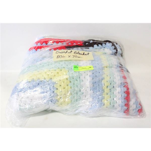 80 INS.X 70 INS. CROCHETED BLANKET.