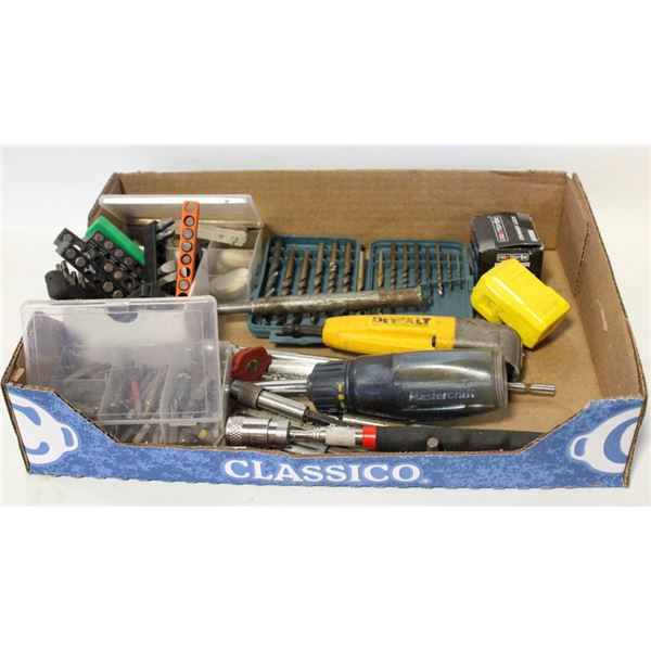 FLAT OF ESTATE TOOLS;  DRIVER BITS, DRILL BITS &