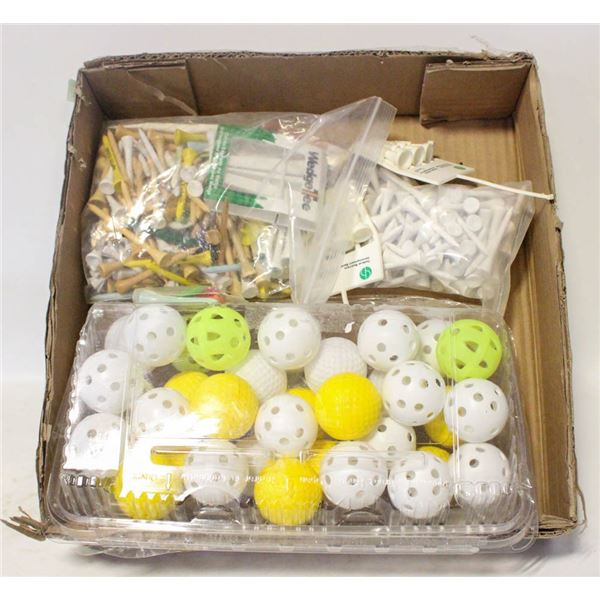 LOT OF GOLF TEES AND PRACTICE BALLS OVER 200