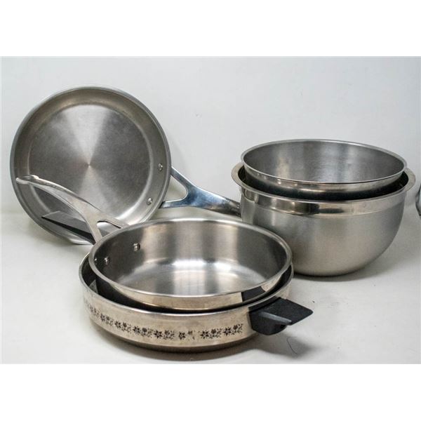 STAINLESS STEEL -2 BOWLS & 3 PANS, 10” SIZE