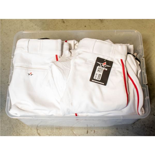 17 PAIRS WHITE AND GREY PANTS WITH RED STRIPES