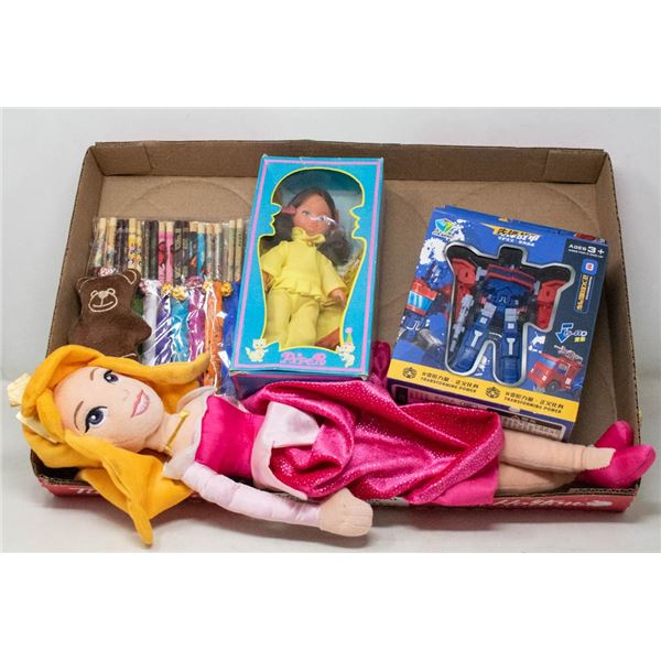 LOT OF ASST'D KIDS TOYS; TRANSFORMER, SLEEPING