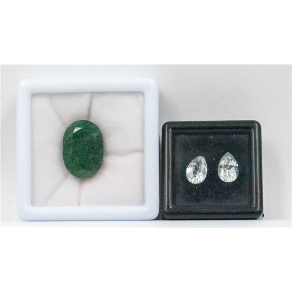 #235-NATURAL WHITE TOPAZ 3.15 CT & EMERALD 1.95CT
