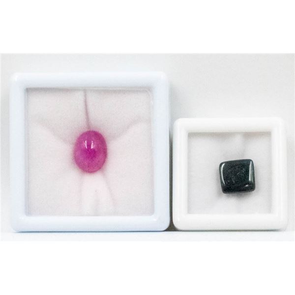 #195-NATURAL BLACK ONYX 5.10CT & RUBY 7.35CT