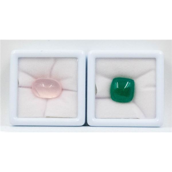 #225-NATURAL GREEN AGATE 11.35CT  & ROSE QZ 12.30C