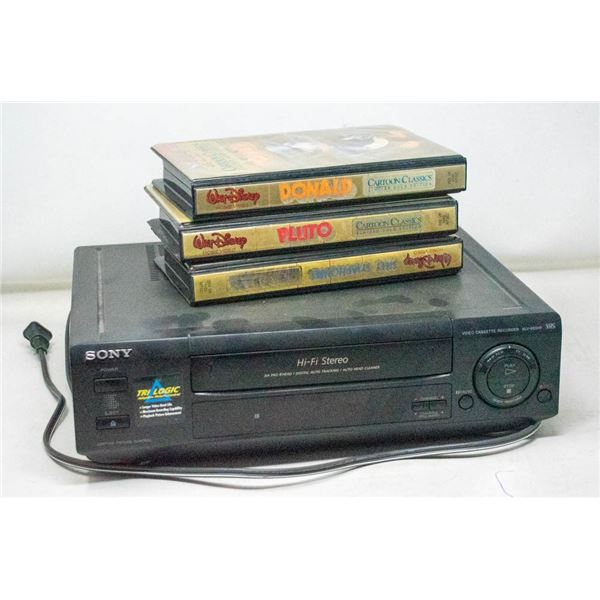 SONY VCR WITH 3 DISNEY CLASSIC VHS'