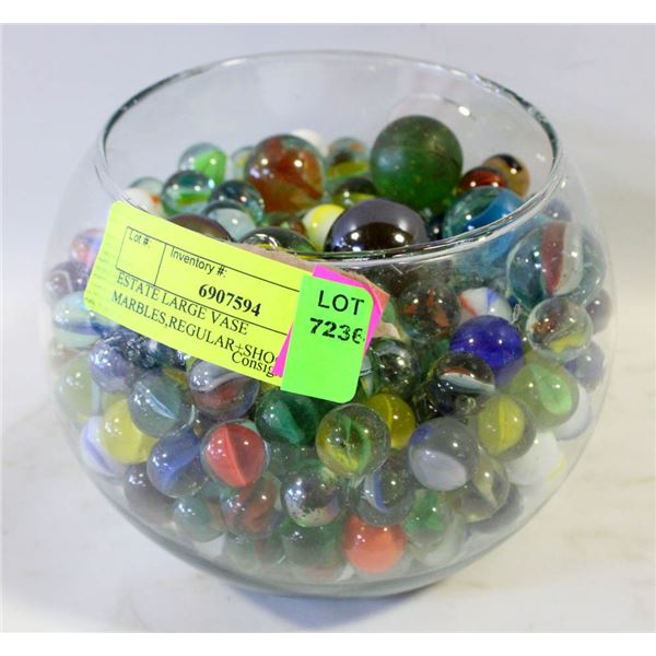 ESTATE- VASE OF ASSORTED MARBLES